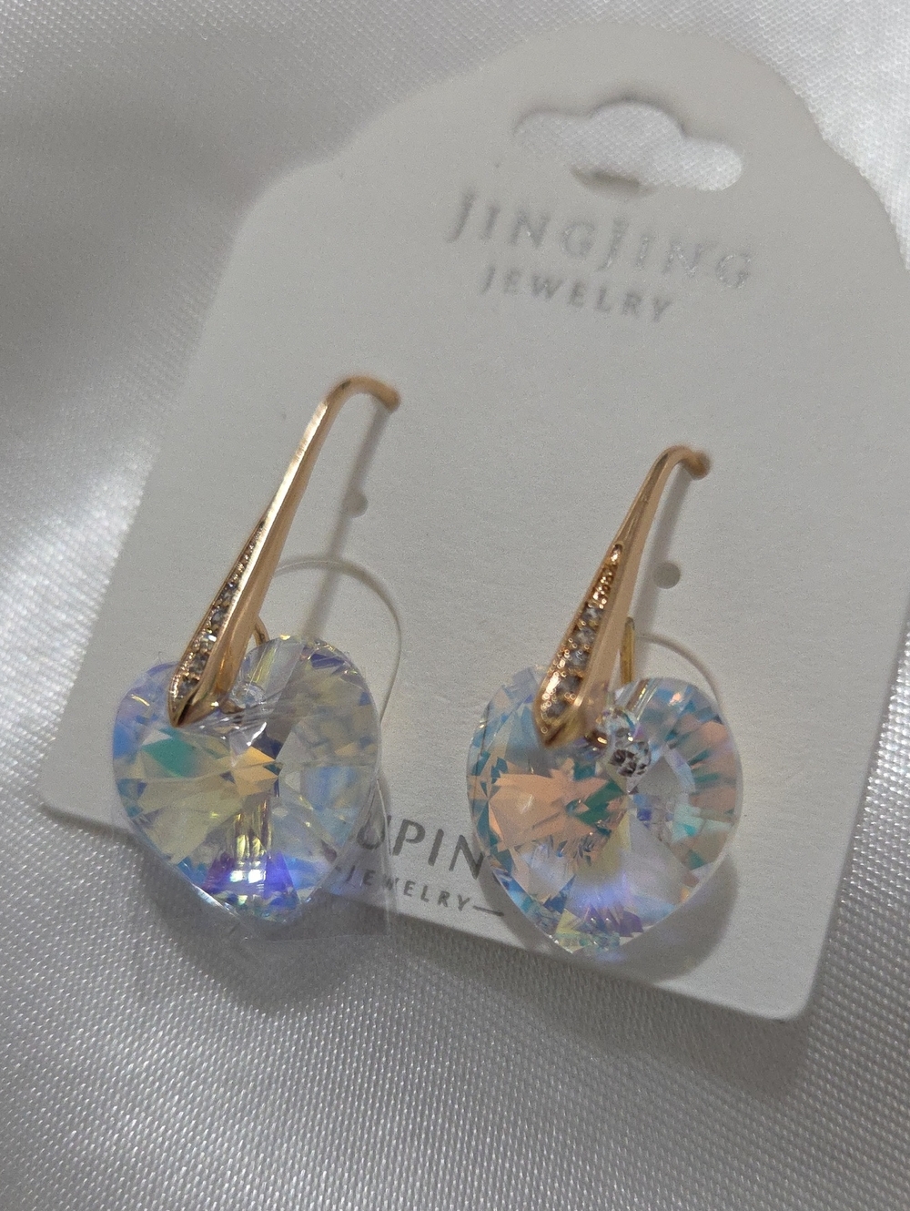 14K Laminated Gold Iridescent Heart Drop Earrings